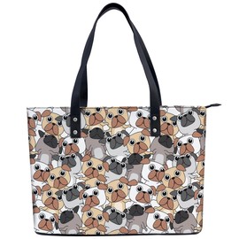 Dog Tote Bag Leather for Women with Zipper Shoulder Bags Work Handbags Business Everyday for Travel, Work, Gym,Shopping
