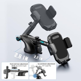 Bittwee Car Suction Cup Phone Holder, 360° Rotation Anti-Shake Stable Windshield Dashboard Window Cellphone Holder Mount with Sticky Gel Pad, Compatible with 12 13 14 15 Pro Max（Black）