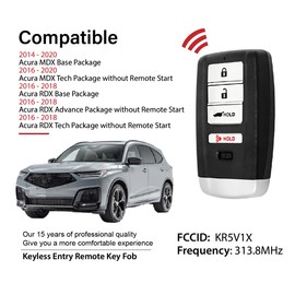 Keylessbest Key Fob Remote Replacement for 2018 2019 2020 Acura MDX Tech Base Package 4 Buttons 313.8MHz KR5V1X,Black