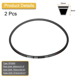 sourcing map 2Pcs SPZ-800 Drive Wedge Belt V-Belt Industrial Power Rubber Transmission Belt 800mm Pitch Girth,10mm Width, 8mm Height, 813mm Outer Girth