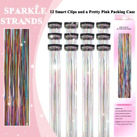 USHUIUS Hair Tinsel Clip in 12Pcs Tinsel Hair Glitter Tinsel Hair Extensions Clip in Hair Tinsel Fairy Hair Tinsel Heat Resistant Sparkly Hair Accessories for Girls Women Kids (12Pcs RAINBOW)
