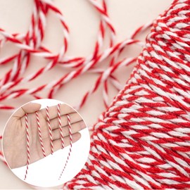 Cfcyhla Red White Cotton Cord, 2 mm Gift Cord for Wrapping Gifts, 100 m Christmas Craft Cord, Two-Tone Decorative Ribbon Cord for Baking, Cooking in the Kitchen, DIY Crafts