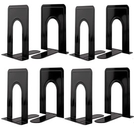 Book Ends, Heavy Duty Bookends to Hold Books, Metal Bookends for Home Office Decorative, Book Ends for Heavy Books/Movies/CDs, Black 6.5 x 5 x 5.7 in, 4 Pair/ 8 Piece by Mkyuroa