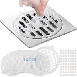 Disposable Shower Drain Hair Catcher Mesh Stickers, 30 Pack, Round Sink Filter, Circle Bathtub Drain Strainer Acrylic Tape Hair Plug Sewer Catcher for RV, Kitchen, Bathroom, Laundry (White-Circle)