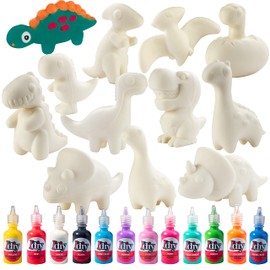 Jumbo Party Craft Kit Dino Squishies (12 Unique Dinosaurs w 12 Fabric Paints)-White Kawaii Scented Slow Rise Squishy Toys, Scented Stress Relief Craft, Kids School, Birthday Activity Gift (4"-6" ea)