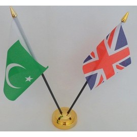 Pakistan Pakistani Union Jack 2 Flag Friendship Table Display With Gold Base