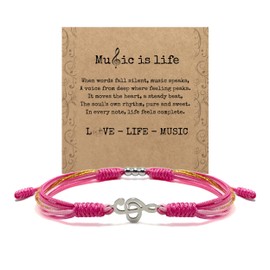 HARACRAFT Pink Music Note Bracelet, Graduation Bracelet, Back to School Gift, Lucky Protection String, Inspirational Gift for High School College for Her, Daughter, Friend (Pink Music Note)