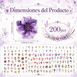 LISAPRO 200 Piezas Pegatinas de Naturaleza Vintage, Calcomanías Decorativas Florales Transparentes, Pegatinas para Álbumes de Recortes, Calcomanías Impermeables, para Diario, Album de Fotos, Laptop
