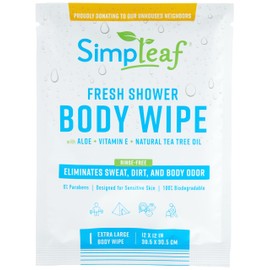 Simpleaf Body Wipes Rinse Free - Extra Large 12" x 12" Shower Wipes - Eco-Friendly, Paraben & Alcohol Free - Hypoallergenic, Safe For Skin Bathing Wipes - Bath Wipes For Adults No Rinse 20 Count Pack