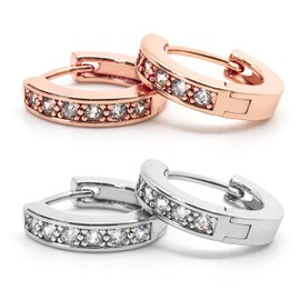 Luxfancy 2 Set Aretes bañado en Oro Blanco y Oro Rosa con Piedras de Zirconia