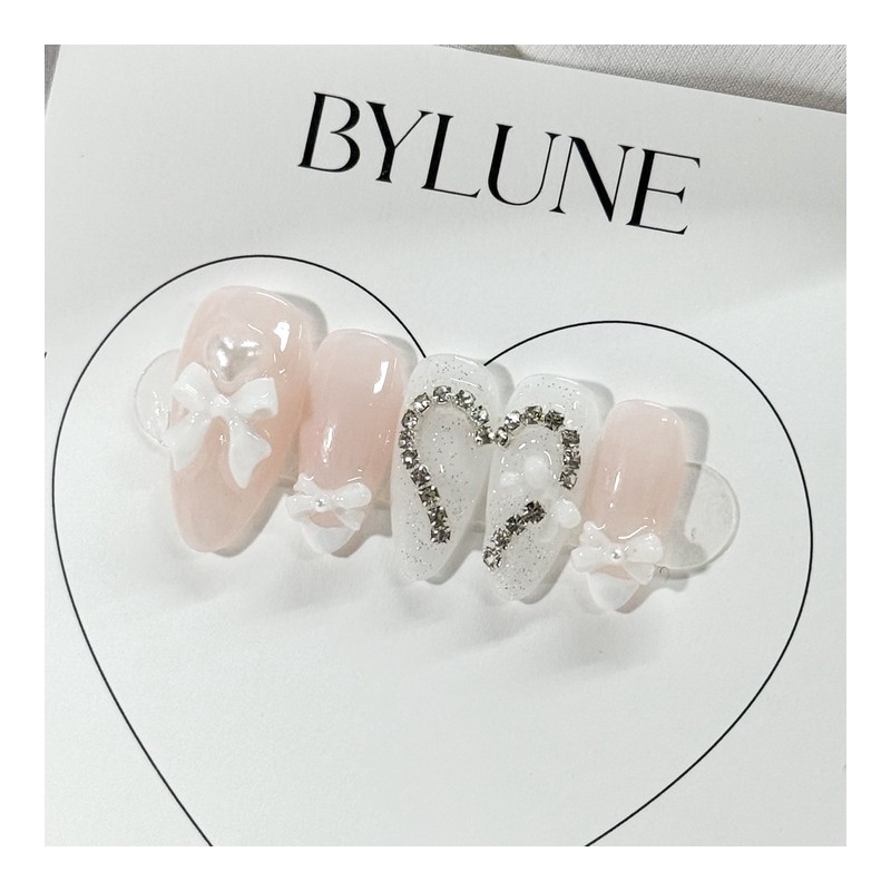 Heart Chain Handmade Nail Tips - Short Square / 하트체인