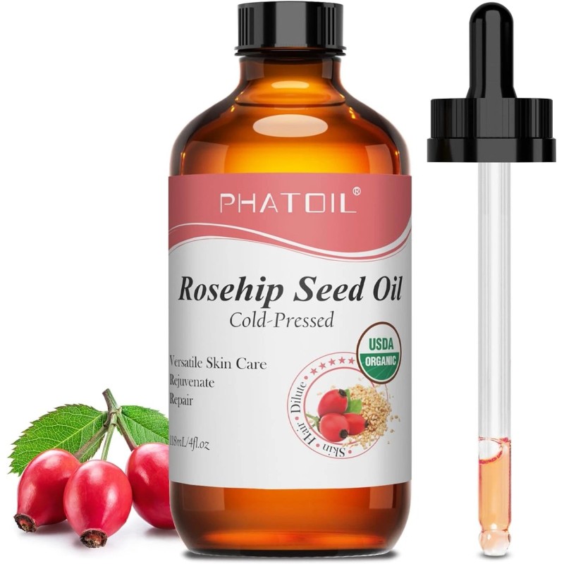 Pure Organic Rosehip Seed Oil for Face 4oz/118ml, USDA Certified