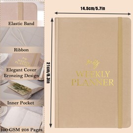 MGGAO Undated Weekly and Monthly Planner, Exquisite Daily Organizer Notebook with Inner Pocket, to Hit Your Goals, Lasts 1 Year, A5 Size