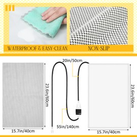 Glooglitter Heating Pad for Bathroom Rugs Mat Adjustable Temperature (86-141℉) and Time (1-12h) Waterproof Heated Floor Mat with Non-Slip Mat Keep Dry Winter Bathroom Bath Mat 15.75" x 23.62"