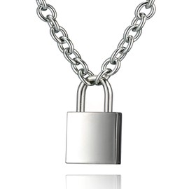 DIBOLA Padlock Necklace Stainless Steel Lock Chain for Men Women Silver 24 inch