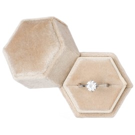 Giftop Equal Hexagon Velvet Single Ring Box for Engagement Proposal Wedding,Jewelry Ring Gift Box Jewelry Packaging Box (Beige)