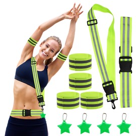 10 Pcs High Visibility Reflective Gear Set, Hi Vis Reflective Belt & Sash, 4 Reflective Armbands Wristbands Ankle Bands, 4 Reflector Pendants for Night Running Walking Cycling Jogging Outdoor Safety