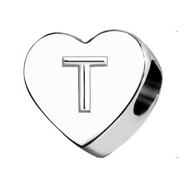 KunBead Jewelry Letter T Initial Charms for Mum Gifts from Son Heart Alphabet Bead Heart Charm for Necklace