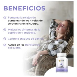 BIO B 5-HTP  Lavanda 100mg de 5-HTP 5-hidroxitriptófano  300mg de Lavanda Dormir Estado de Ánimo Estrés y Reducción de Cortisol 60 Cáps               