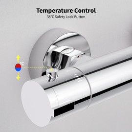 SAMODRA Thermostatic Shower Mixer Bar, Wall Mounted Shower Mixer Tap with Anti-Scald Body, Shower Valve Thermostat with Safety Lock at 38℃,Chrome