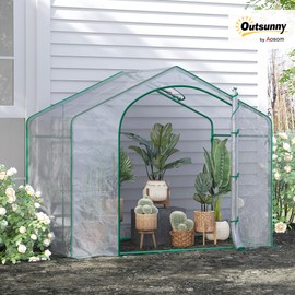Outsunny 6' x 3' x 5' Portable Walk-in Greenhouse, Plastic Cover, Steel Frame Garden Hot House, Zipper Door, Top Vent for Flowers, Vegetables, Saplings, Tropical Plants, Clear