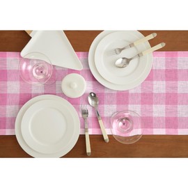 Solino Home Buffalo Check Linen Table Runner 156 Inches Long - Pink Begonia, 100% Pure Linen Easter Plaid Table Runner 14 x 156 Inch Ideal for Wedding, Parties