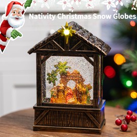 Christmas Snow Globes, Manger Snowflake Bal Nativity Scene, Silent Night Music Water Lantern, USB Powered & Battery, Holiday Decorations Gifts for Family