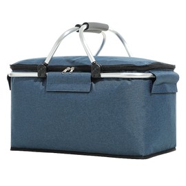 Picnic Bag Foldable Picnic Basket Insulated Comfortable Handle Ice Pockets Cooler Bag for Picnic Travel Camping Dark Blue