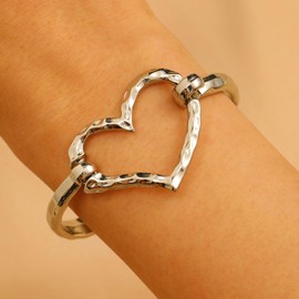 Chunky Gold Cuff Bracelets for Women Trendy Heart Bangles for Women Irregular Open Wide Wrist Cuff Bracelet Jewelry Gift 2025