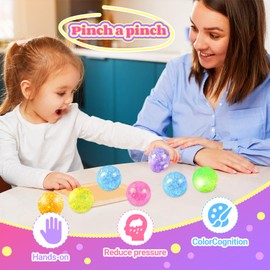 Stress Balls, 3Pcs Squishy Toys for Kids Adults with Sequin Sugar Ball Fidget Toys Stress Relief ADHD Autism for Home Office Start of School Gift