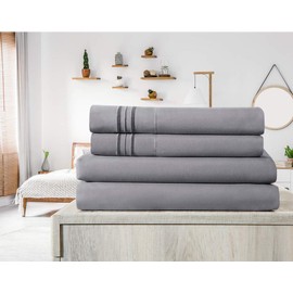 Elif Queen Size Bed Sheets Set - Brushed Microfiber, Super Soft Easy Care 4-Piece Bed Sheet Set with 14-Inch Deep Pocket, Machine Washable, Bedding Sheet Set (Gray, Queen)