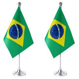 ZXvZYT 2 Pack Brazil flag Brazilian Table Flag Small Mini Brazilian Desk Flags With Stand Base,International Festival Events Celebration Decorate,Home office Decorations