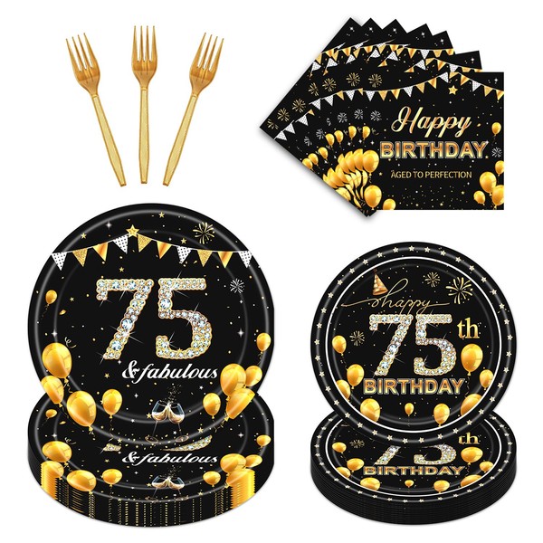 Refavor 75th Birthday Decorations Supplies - 96PCS 75th Birthday Party
