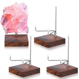 Wenqik 4 Pcs Crystal Display Stand Adjustable Metal Arms Display Stand Small Easel Holder with Wooden Base Geodes Rock Display Stand for Agate Mineral Collectibles(1.97 x 1.97 x 3.15 Inch)