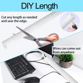 Josnown Self-Closing Cable Duct, 3 m Cut to Size, Woven Cable Sheath, Diameter 12-20 mm, Cable Management for Home and Office, Hiding in Desk, TV, Floor, White