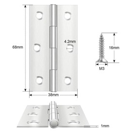 8 Pcs 68mm × 38mm Door Hinges, Leryati Hinges Stainless Steel Hinges, Hinges for Wood Door Hinge Gate Hinges, Shed Hinges Butt Hinges for Internal External Doors with 48 Pcs Screws