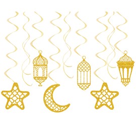 Ramadan Mubarak Decoration, 9 Sets Moon Lanterns Star Eid Mubarak Hanging Swirl Spiral Pendant, Ceiling Decoration Garland Streamers for Ramadan Home Eid Party Decoration Accessories (Gold)