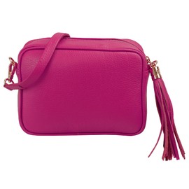 SH Leder Echtleder Umhängetasche mittel kleine Tasche Abendtasche Clutch Crossbody Bag Messenger Handtasche mit Reißverschluss 21x15cm Chiara G209 (Pink)