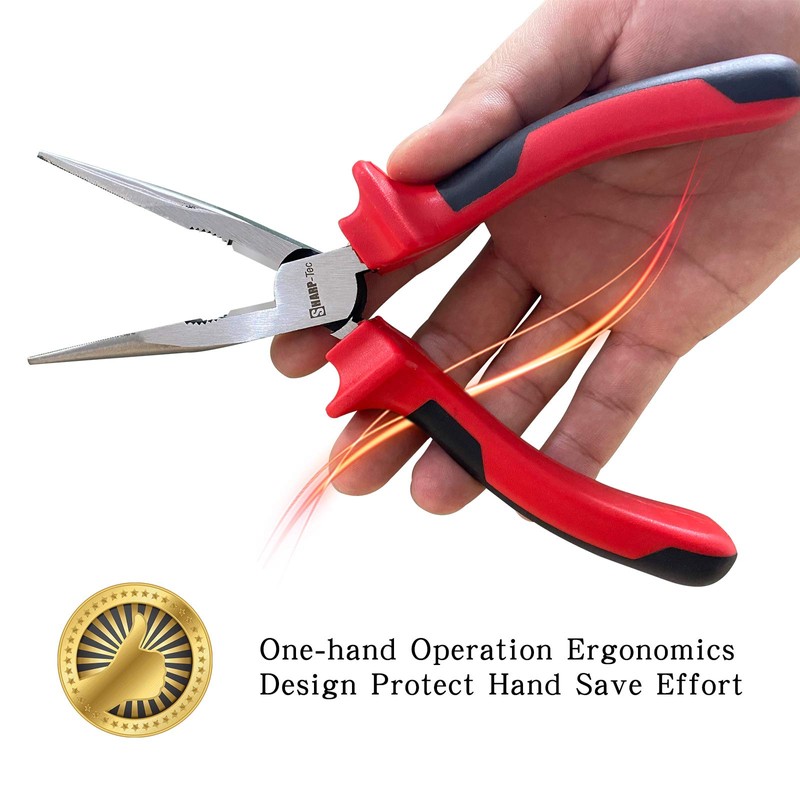 Sharp-tec Long Nose Pliers 160mm with Soft Grip Handles, Heavy
