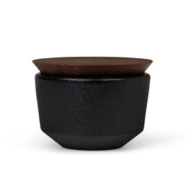 Rosendahl RÅ Salt Cellar with Ash Wood Lid - Black Ceramic, Rustic Stoneware with Cast Iron Look, Japandi Inspired Design, Stylish Addition to Your Table Setting