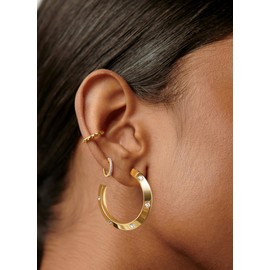 PANSTAR Lightweight HOOP Earrings for Women, 18K Gold Vermeil Plated C-shaped Hoop Earrings inset​ Cubic Zirconia, Fashion Jewelry with Charm (CZ)