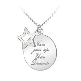 Tuscany Silver 'Never Give Up on Your Dreams' Star and Disc Pendant on Chain Necklace 46cm/18"