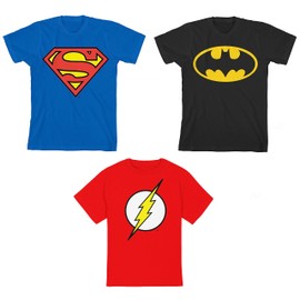 DC Superhero Logos Youth 3-Pack Crew Neck Short Sleeve T-Shirts Multicolored