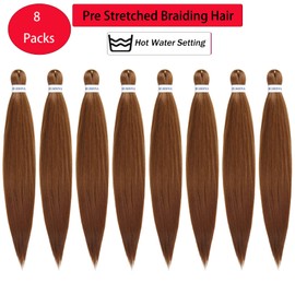 ROSDINA Pre-Stretched Braiding Hair - 28 Inch Natural Hair Extension Braiding Hair Pre-Stretched Professional Synthetic Fiber Crochet Hair Hot Water Setting for Braid Soft Yaki Texture ( 28”, 30#-8P )