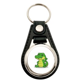 Huuraa Keyring Crocodile Comic Gift Shopping Trolley Token Crocodile Gift Idea, Metal with faux leather, Unit size