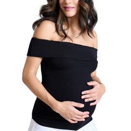 Motherhood Maternity Women's Off-The-Shoulder Rib Knit Pregnancy Top, Black