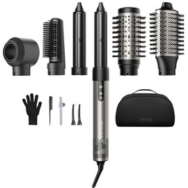 7MAGIC Cepillo secador y moldeador 6 en 1, plateado, 125 voltios, 1200 vatios, tecnología iónica, secado rápido, multiusos para cabello liso, ondulado, rizado y encrespado.