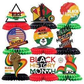 9 Pcs Black History Month Banner Honeycomb Centerpiece for Table Decorations, African American Country Festival I am Black History Honeycomb Centerpieces