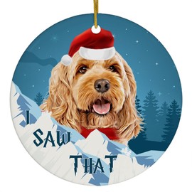 Red Cockapoo Dog Christmas Ornament 2025 I Saw That - Funny 3 Inch Round Ceramic Hanging Tree Decoration Puppy Owners Gifts
