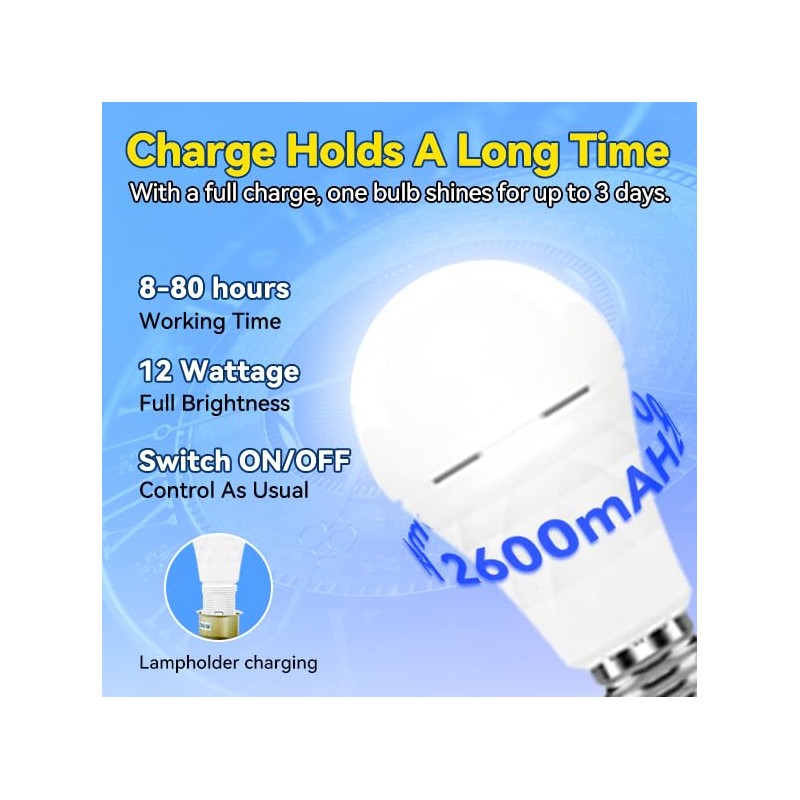 Neporal LITE PRO Rechargeable Light Bulbs, 2600mAh Large Battery Backup